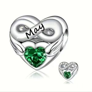 New May charm emerald-green rhinestone birthstone for pandora-style bracelets